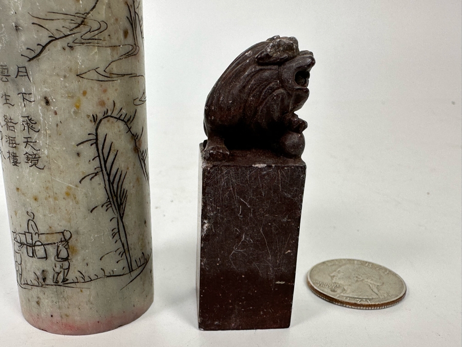 Pair Of Chinese Carved Stone Seals Stamps [Photo 12]