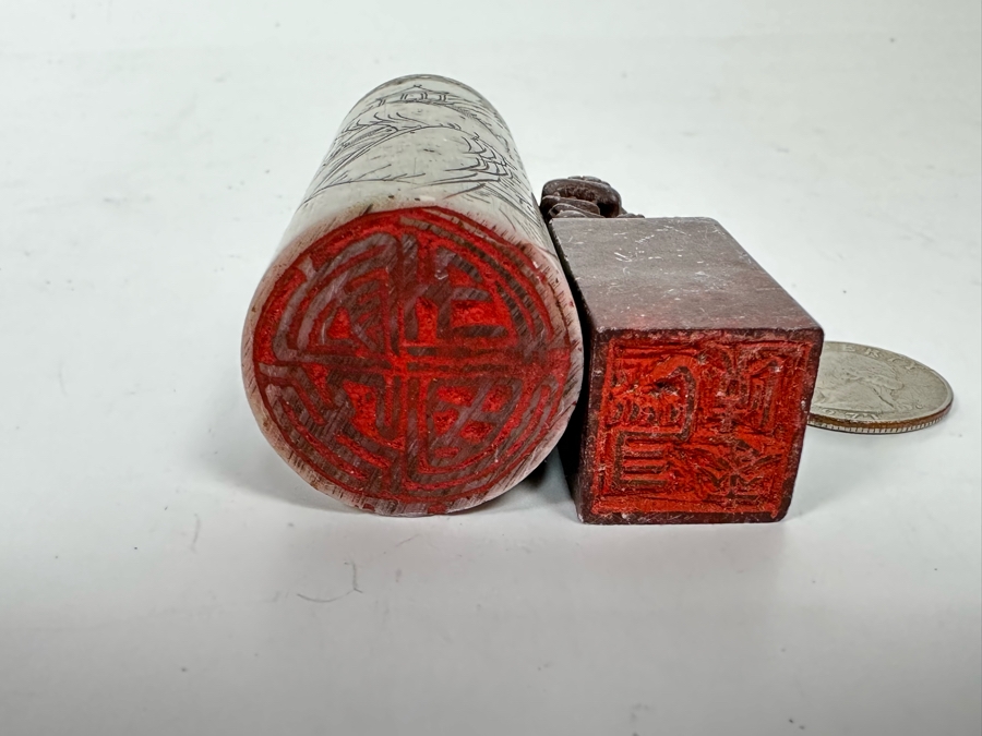 Pair Of Chinese Carved Stone Seals Stamps [Photo 15]
