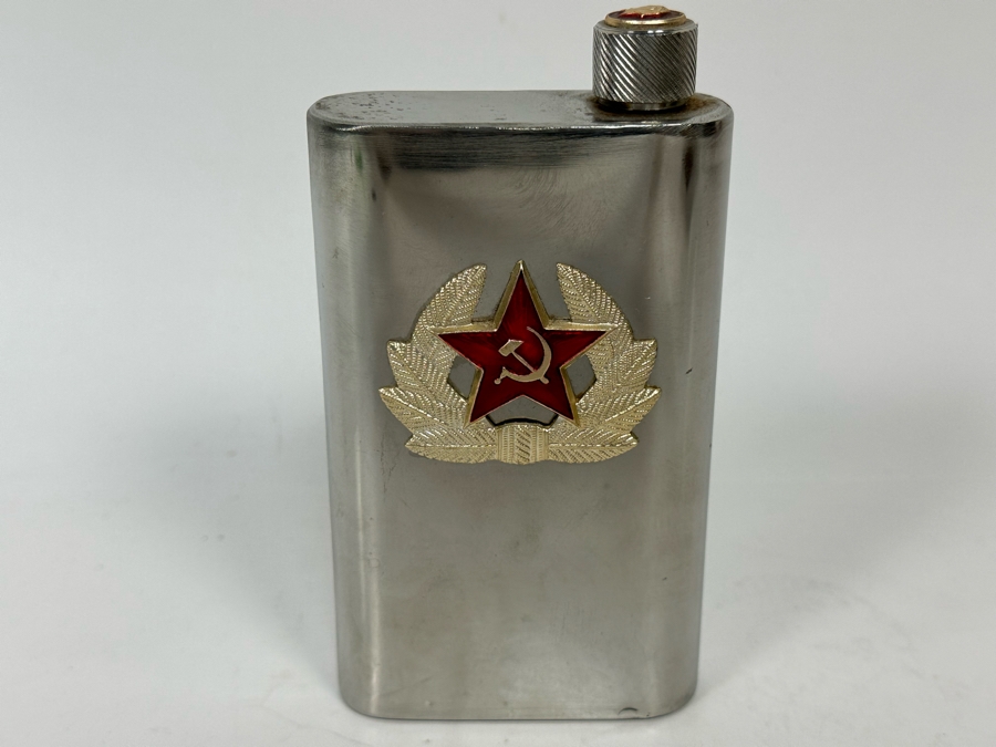 Vintage Russian USSR Metal Flask 3W X 5.5H [Photo 2]