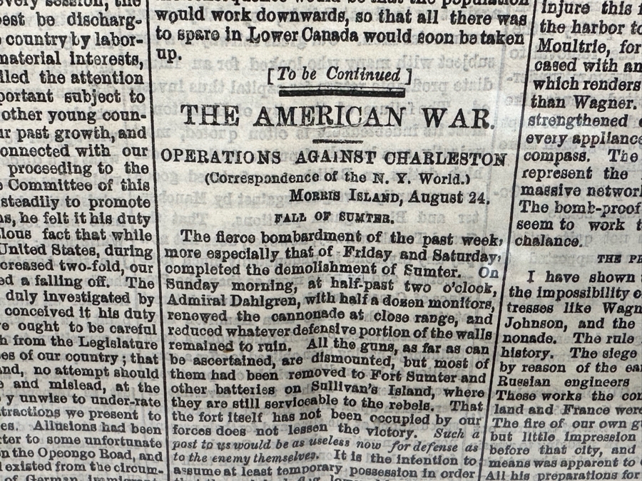 Framed Toronto Newspaper The Leader From Monday, August 31, 1863 Featuring “The American War” Frame Measures 30 X 23 [Photo 5]