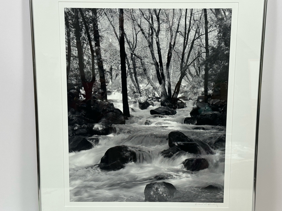 Richard D. Keesling Signed Photograph Of Yosemite National Park, CA Cascade Below Bridal Veil Falls (Dick Keesling Was Also Actress Betty White's Manager For Many Decades) 20 X 17 Framed 28 X 22 Glass Is Cracked In Corners Dated 1986 [Photo 5]