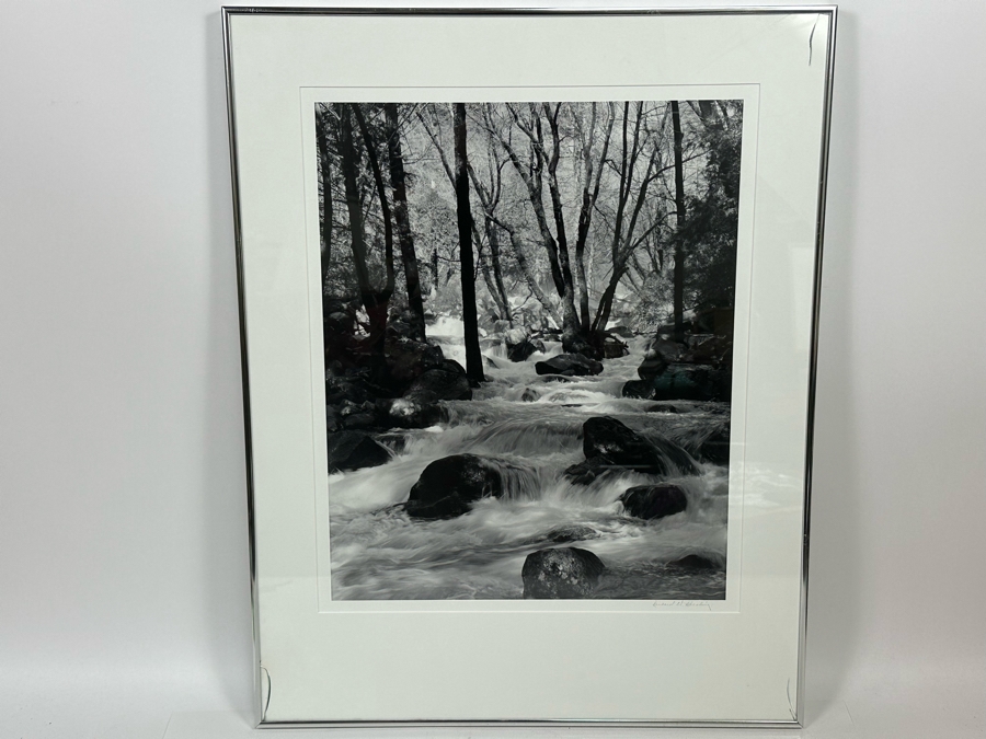 Richard D. Keesling Signed Photograph Of Yosemite National Park, CA Cascade Below Bridal Veil Falls (Dick Keesling Was Also Actress Betty White's Manager For Many Decades) 20 X 17 Framed 28 X 22 Glass Is Cracked In Corners Dated 1986 [Photo 4]