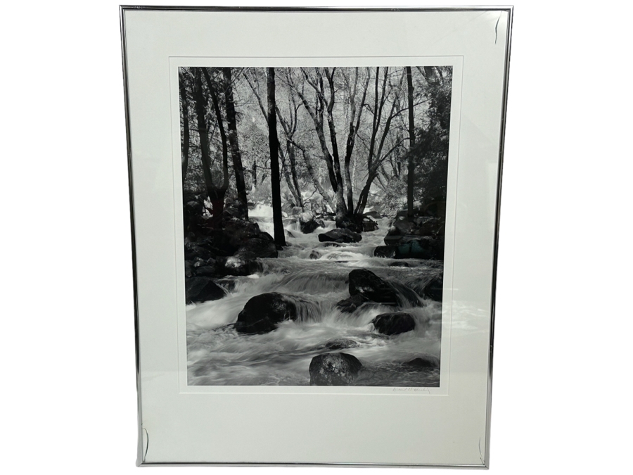 Richard D. Keesling Signed Photograph Of Yosemite National Park, CA Cascade Below Bridal Veil Falls (Dick Keesling Was Also Actress Betty White's Manager For Many Decades) 20 X 17 Framed 28 X 22 Glass Is Cracked In Corners Dated 1986
