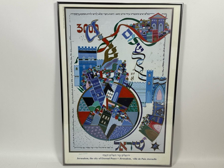 Raphael Abecassis Signed Poster “Jerusalem, The City Of Eternal Peace” Published By Razim Arts, Natanya, Israel 19 X 27.5 [Photo 3]