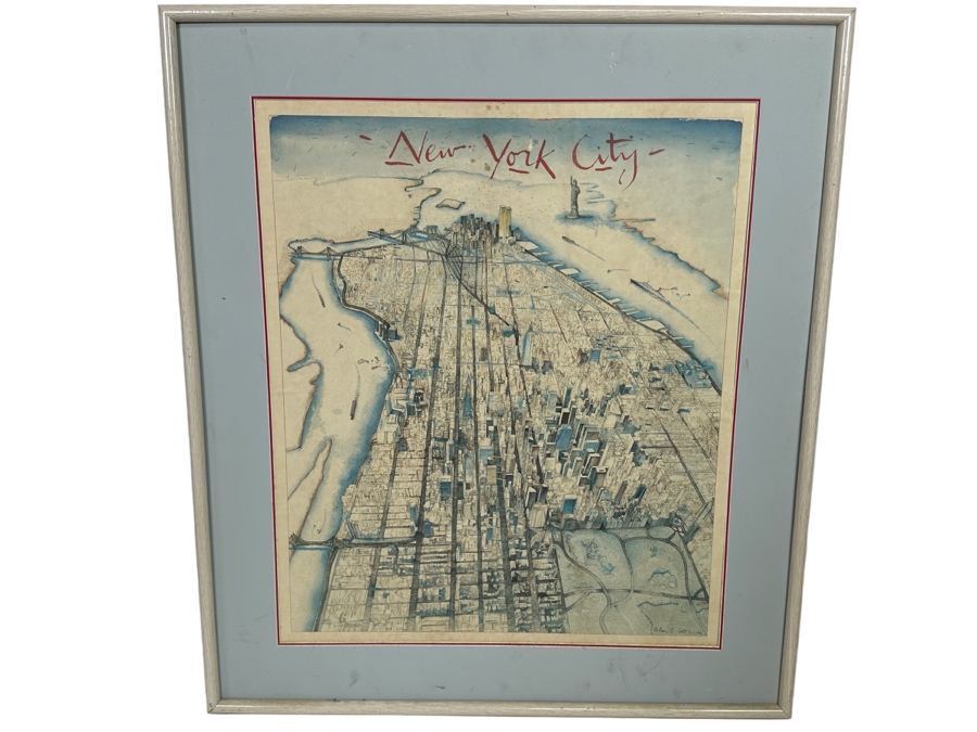 Alan E. Cober 1983 Illustration Map Of New York City 21.5 X 25.5 Framed 28.5 X 32.5 [Photo 1]