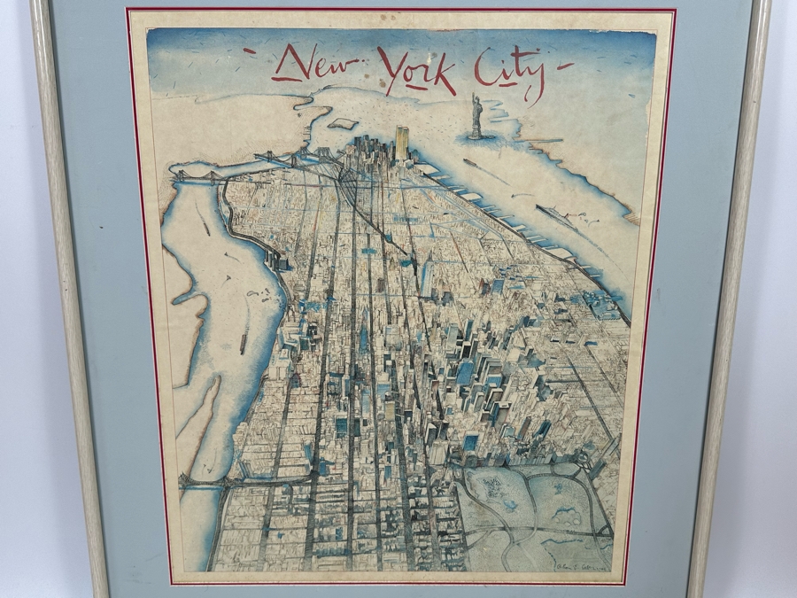 Alan E. Cober 1983 Illustration Map Of New York City 21.5 X 25.5 Framed 28.5 X 32.5 [Photo 5]