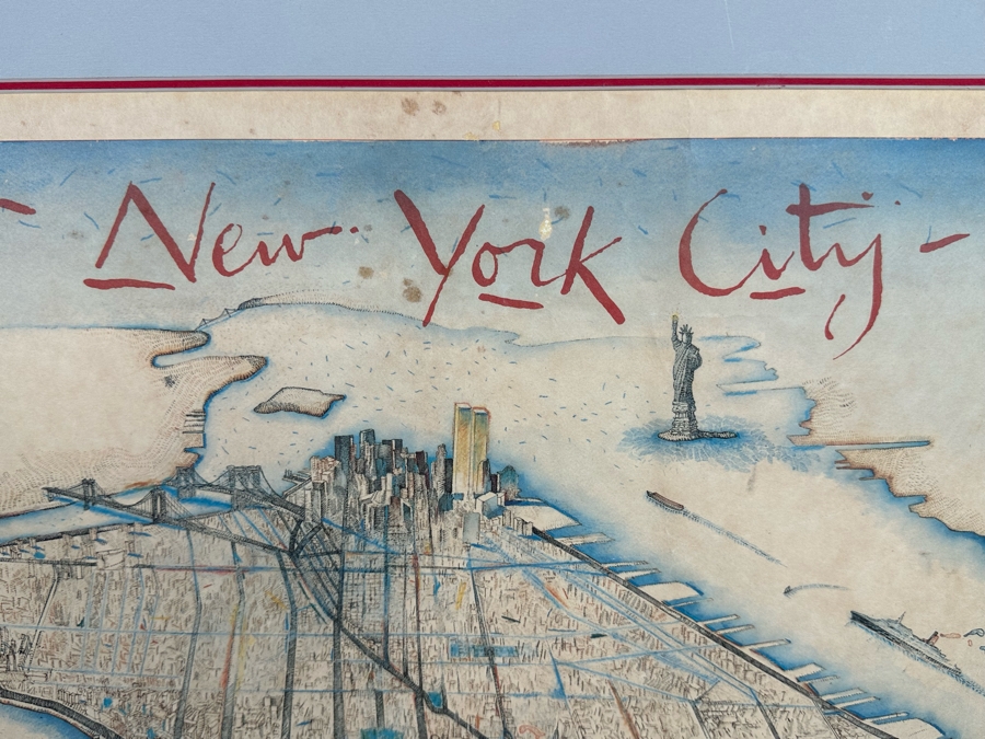 Alan E. Cober 1983 Illustration Map Of New York City 21.5 X 25.5 Framed 28.5 X 32.5 [Photo 6]