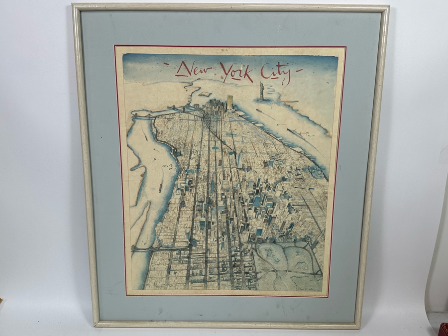 Alan E. Cober 1983 Illustration Map Of New York City 21.5 X 25.5 Framed 28.5 X 32.5 [Photo 3]