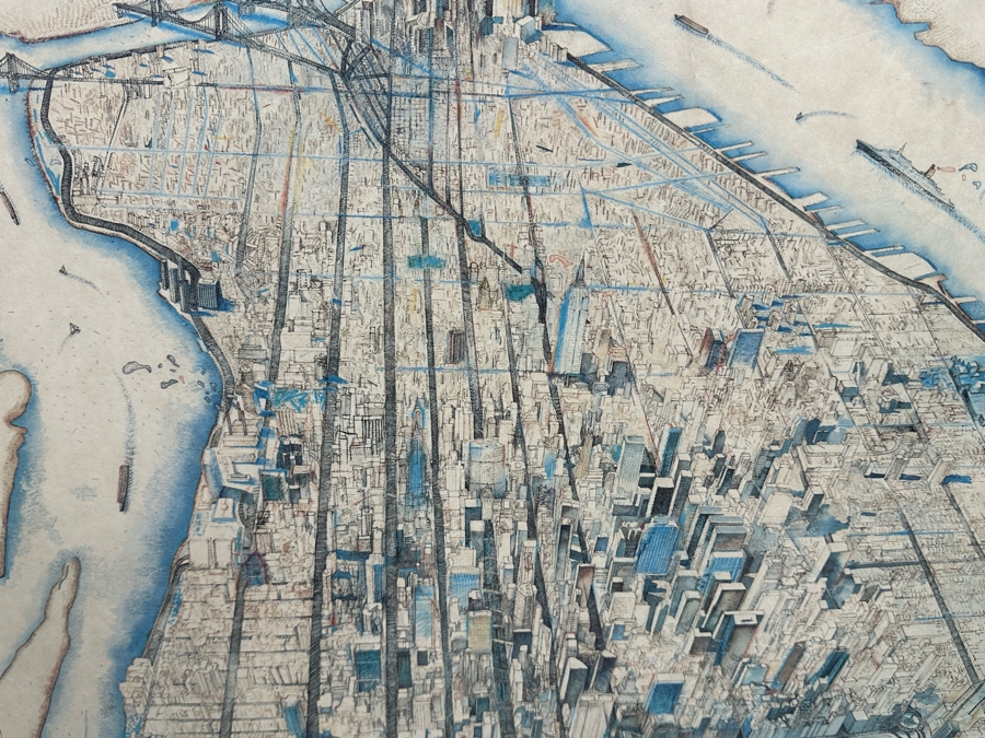 Alan E. Cober 1983 Illustration Map Of New York City 21.5 X 25.5 Framed 28.5 X 32.5 [Photo 9]