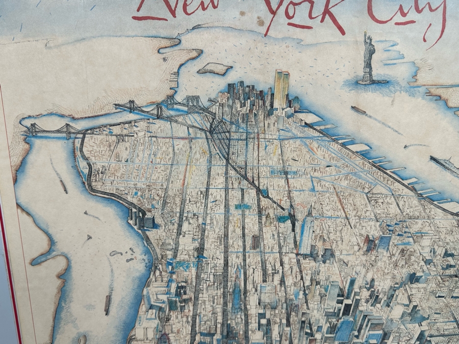 Alan E. Cober 1983 Illustration Map Of New York City 21.5 X 25.5 Framed 28.5 X 32.5 [Photo 8]