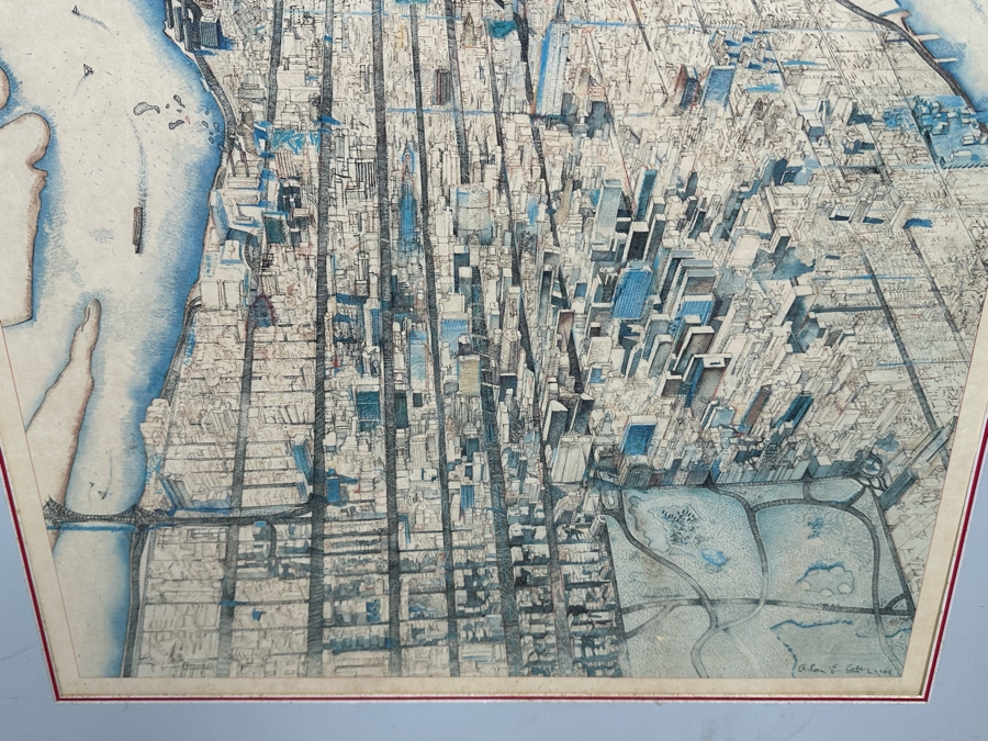 Alan E. Cober 1983 Illustration Map Of New York City 21.5 X 25.5 Framed 28.5 X 32.5 [Photo 10]