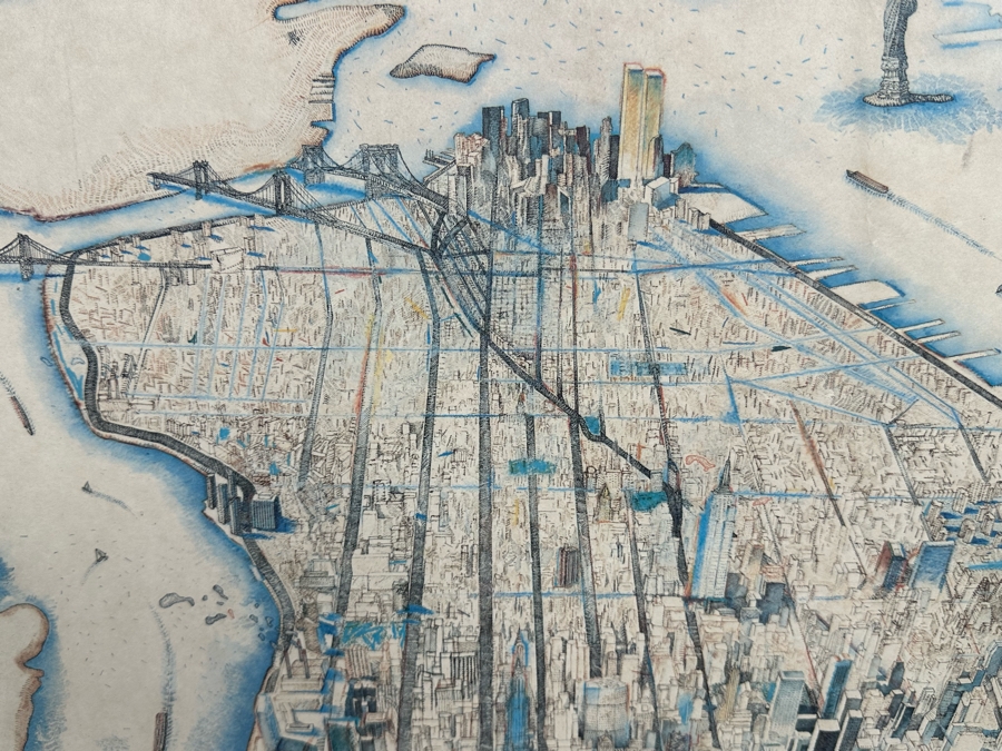 Alan E. Cober 1983 Illustration Map Of New York City 21.5 X 25.5 Framed 28.5 X 32.5 [Photo 7]