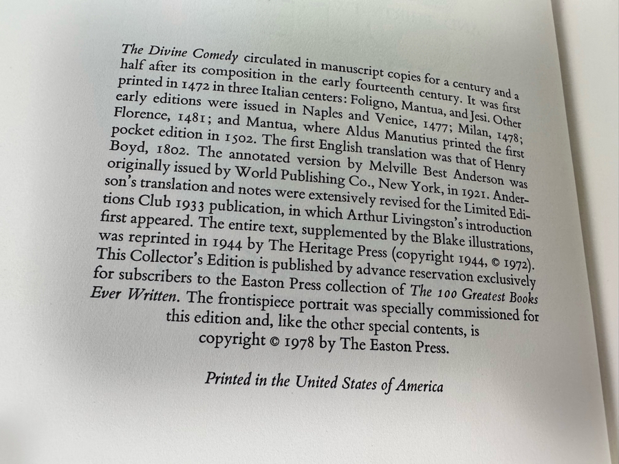 Easton Press Leather Bound Collector’s Edition Book The Divine Comedy ...