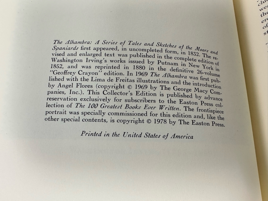 Easton Press Leather Bound Collector’s Edition Book The Alhambra By ...