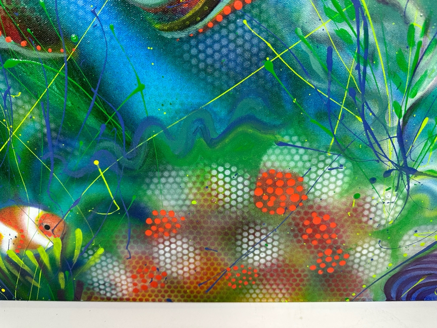 Carolyn Guerra Original Painting On Canvas Titled “Swim Like A Fish” 2004 Signed And Titled On Back 48 X 24 [Photo 7]