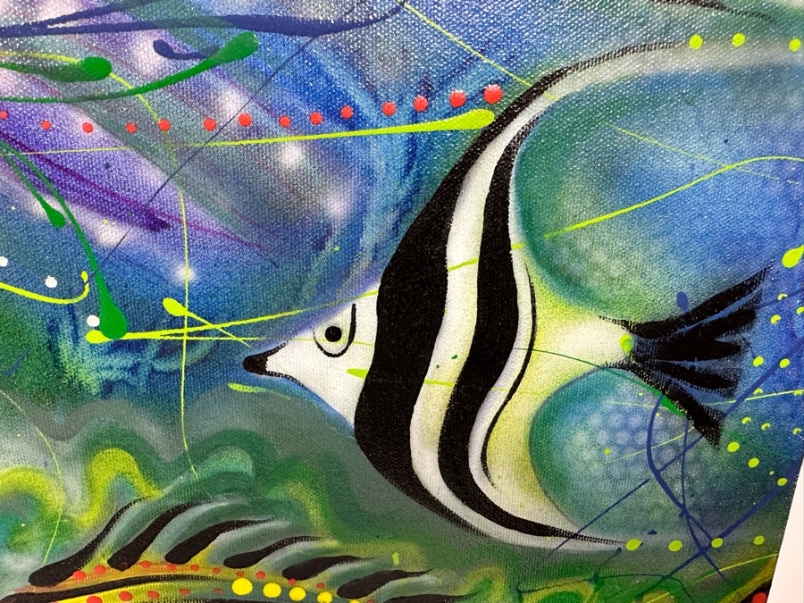 Carolyn Guerra Original Painting On Canvas Titled “Swim Like A Fish” 2004 Signed And Titled On Back 48 X 24 [Photo 6]