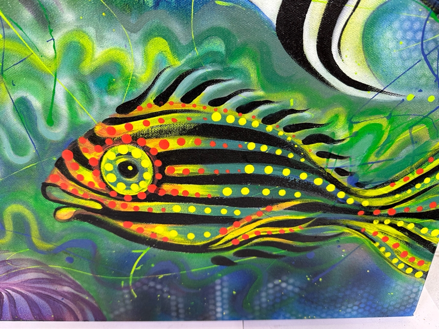 Carolyn Guerra Original Painting On Canvas Titled “Swim Like A Fish” 2004 Signed And Titled On Back 48 X 24 [Photo 5]