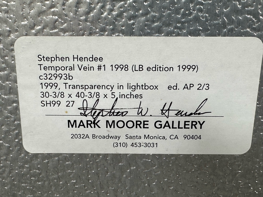 Stephen Hendee (b. 1968, California) Rare Limited Edition Artist Proof 2 Of 3 Lightbox Edition #1 1999 Titled Temporal Vein #1 1998 30 3/8 X 40 3/8 X 5 Signed On Back From Mark Moore Gallery In Santa Monica [Photo 15]