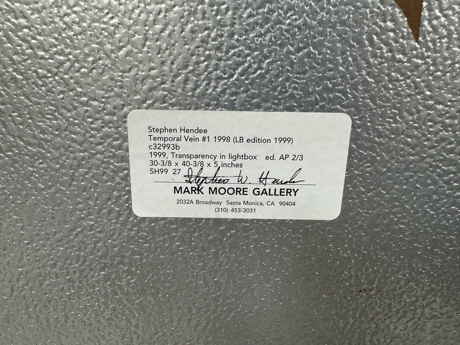 Stephen Hendee (b. 1968, California) Rare Limited Edition Artist Proof 2 Of 3 Lightbox Edition #1 1999 Titled Temporal Vein #1 1998 30 3/8 X 40 3/8 X 5 Signed On Back From Mark Moore Gallery In Santa Monica [Photo 13]