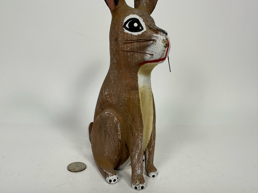 Signed Wooden Rabbit Sculpture 10H [Photo 3]