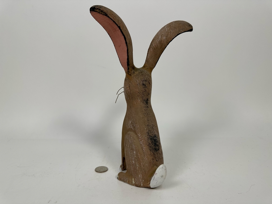 Signed Wooden Rabbit Sculpture 10H [Photo 6]