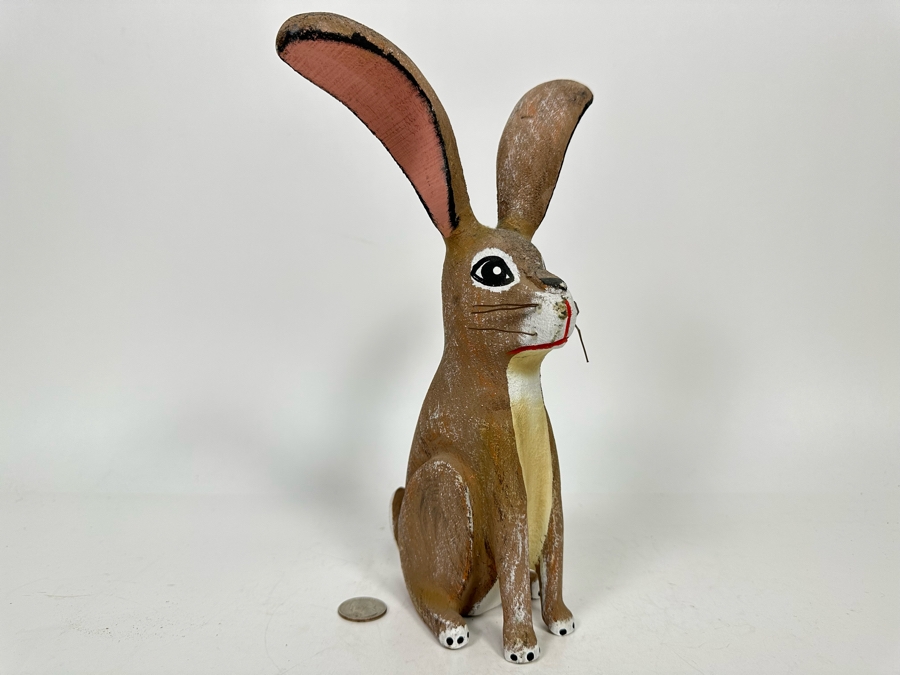 Signed Wooden Rabbit Sculpture 10H [Photo 2]