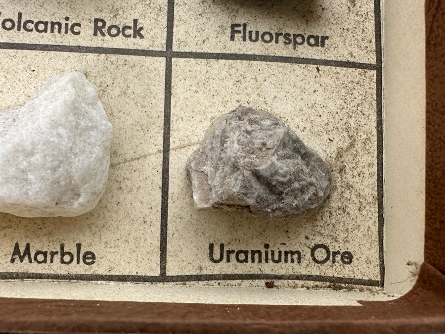 Pair Of Rocks And Minerals Cabinets Including Gold Ore, Petrified Wood, Copper Ore & Uranium Ore [Photo 12]
