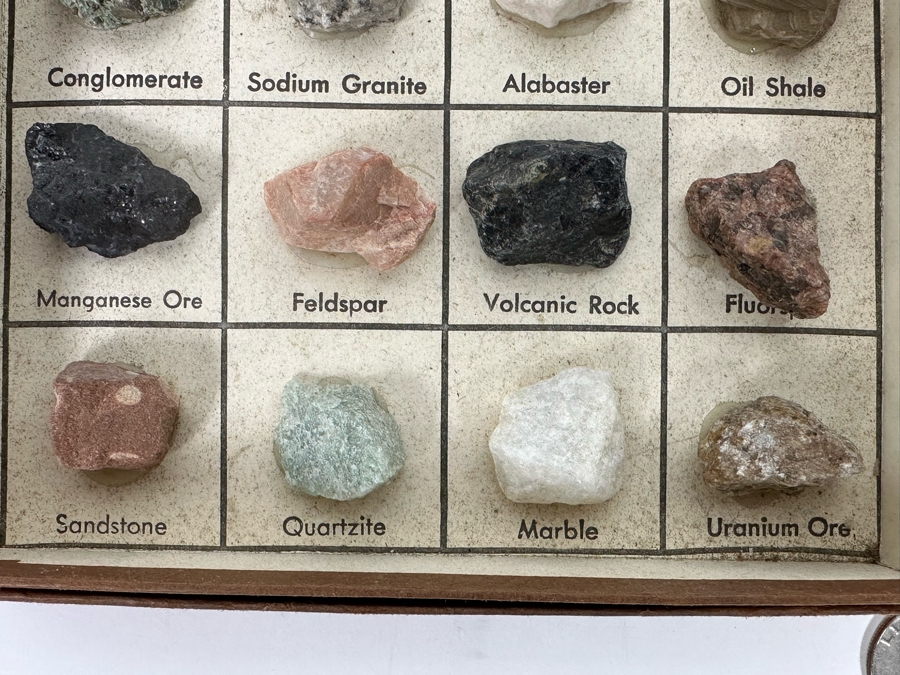 Pair Of Rocks And Minerals Cabinets Including Gold Ore, Petrified Wood, Copper Ore & Uranium Ore [Photo 6]