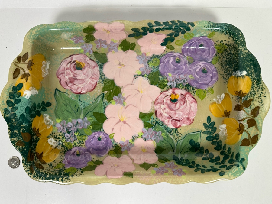 Hand Painted Lesal Studio Pottery Oven Pan 18.5W X 11D X 2.5H [Photo 2]