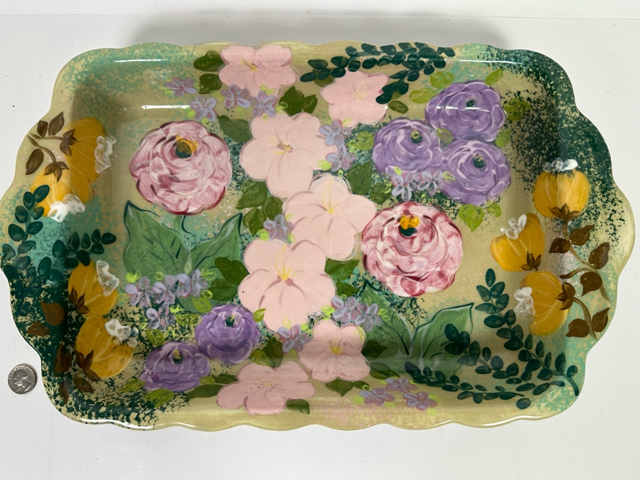 Hand Painted Lesal Studio Pottery Oven Pan 18.5W X 11D X 2.5H [Photo 3]