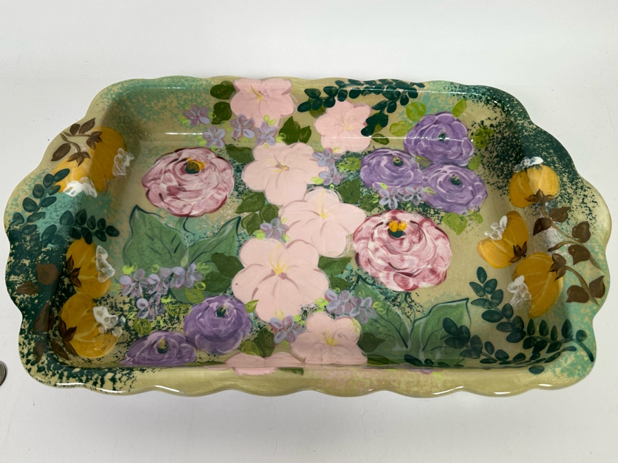 Hand Painted Lesal Studio Pottery Oven Pan 18.5W X 11D X 2.5H [Photo 4]