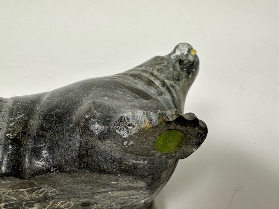 Carved Soapstone Inuit Seal Signed 7W X 2.5D X 3H [Photo 12]