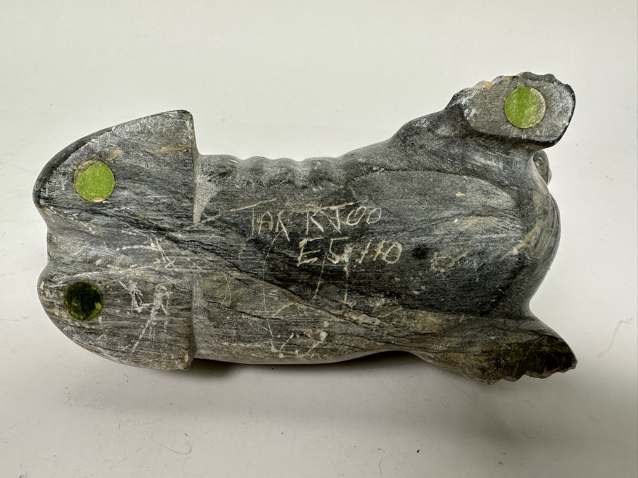 Carved Soapstone Inuit Seal Signed 7W X 2.5D X 3H [Photo 9]