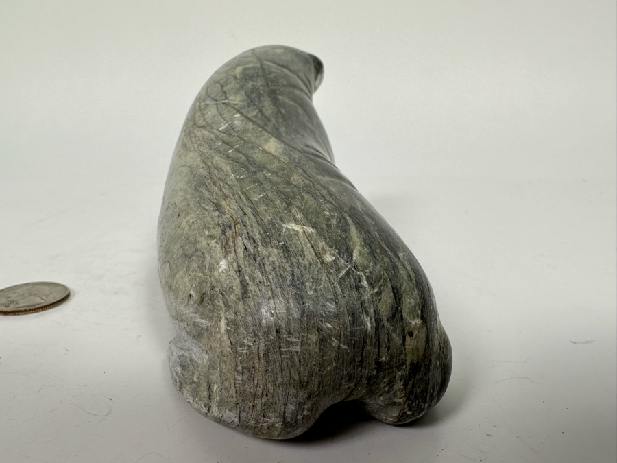 Carved Soapstone Inuit Seal Signed 7W X 2.5D X 3H [Photo 8]