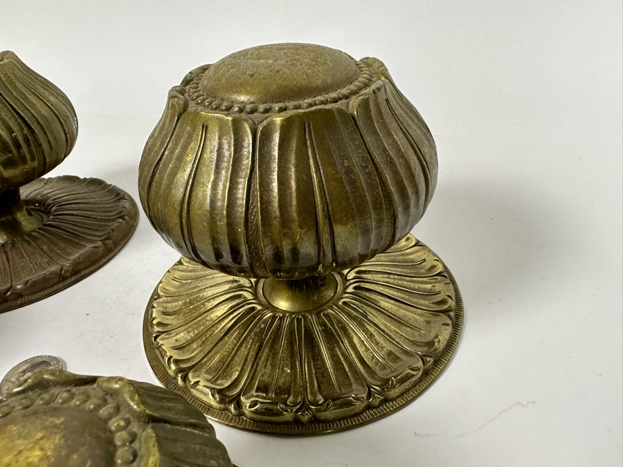 Pair Of Large Vintage Brass Door Handle Hardware Made In Spain Lg Handles 4.5W X 4H Sm Handles 3W X 2.5H [Photo 5]