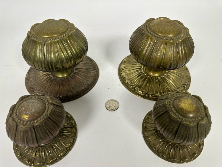 Pair Of Large Vintage Brass Door Handle Hardware Made In Spain Lg Handles 4.5W X 4H Sm Handles 3W X 2.5H [Photo 2]