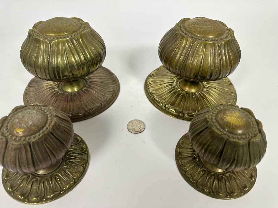 Pair Of Large Vintage Brass Door Handle Hardware Made In Spain Lg Handles 4.5W X 4H Sm Handles 3W X 2.5H [Photo 4]