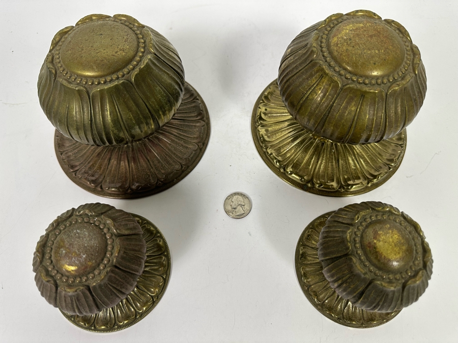 Pair Of Large Vintage Brass Door Handle Hardware Made In Spain Lg Handles 4.5W X 4H Sm Handles 3W X 2.5H [Photo 3]