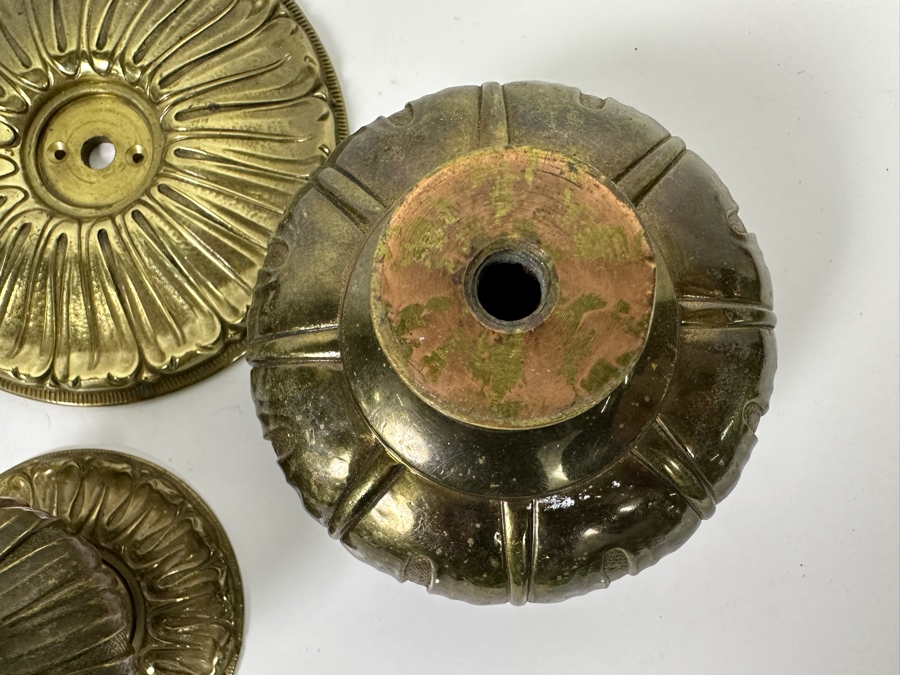 Pair Of Large Vintage Brass Door Handle Hardware Made In Spain Lg Handles 4.5W X 4H Sm Handles 3W X 2.5H [Photo 9]