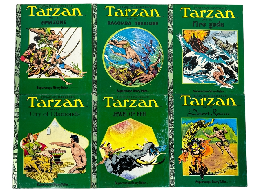 (6) 1977 Edgar Rice Burroughs Tarzan Books By Superscope Story Teller Based On Illustrations By Hogarth