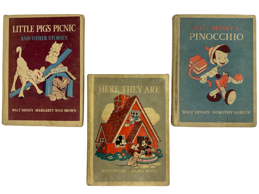 (3) Vintage 1939 / 1940 Walt Disney Books: Pinocchio, Here They Are & Little Pig's Picnic