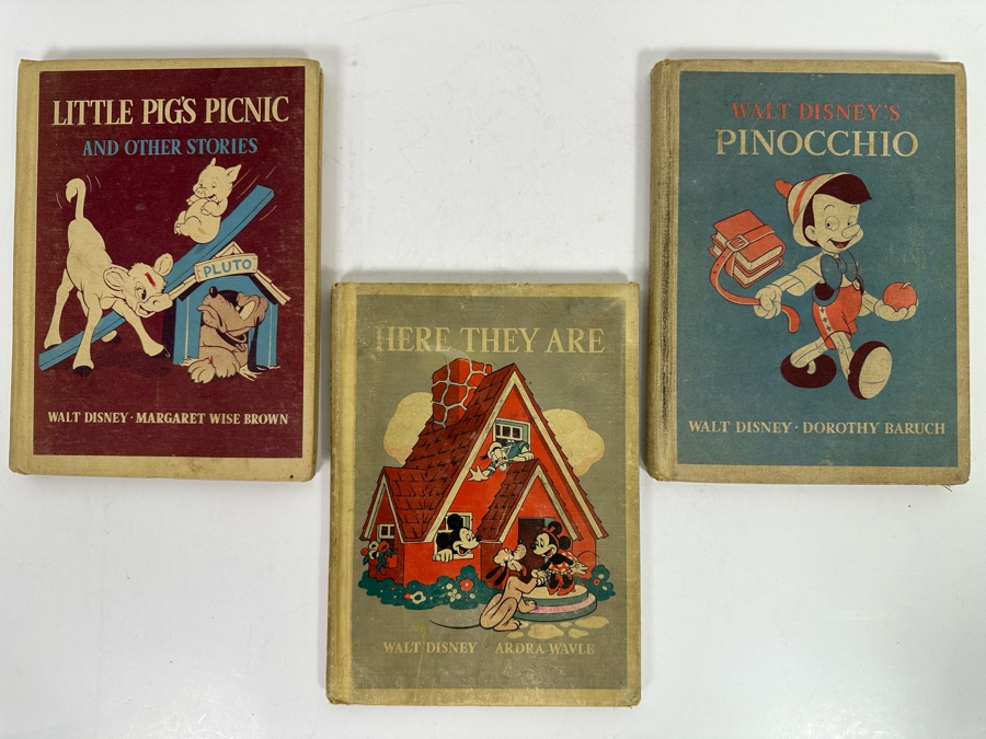 (3) Vintage 1939 / 1940 Walt Disney Books: Pinocchio, Here They Are & Little Pig's Picnic [Photo 3]