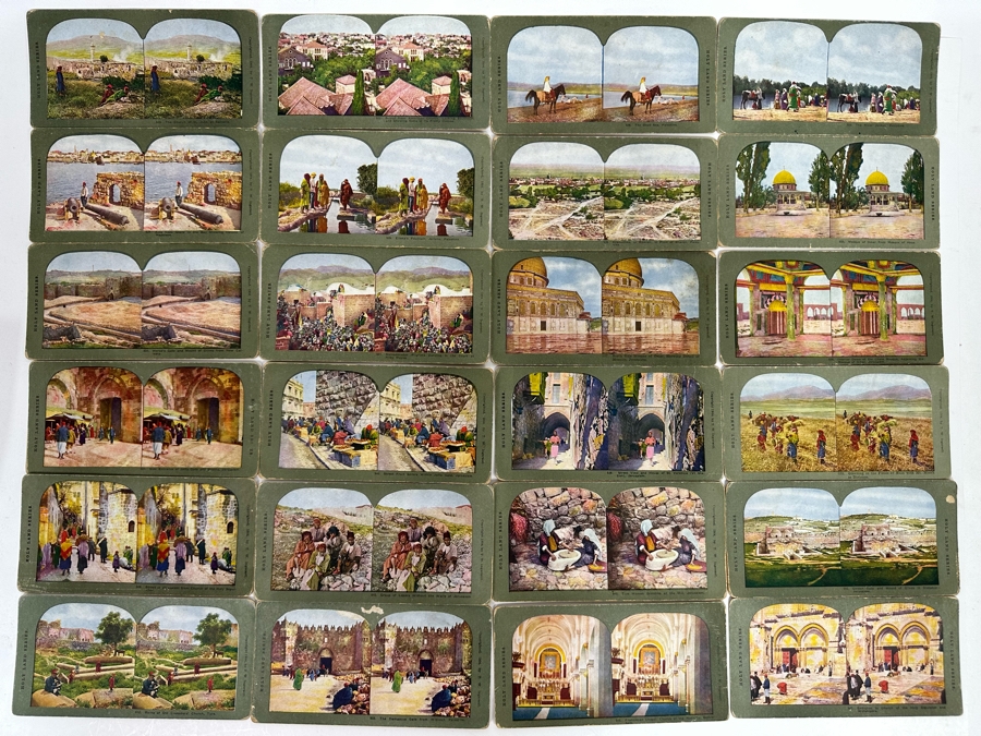 (24) Antique Color 1904 Holy Land Series T. W. Ingersoll Collectible Stereoviews Of Biblical Times - See Photos [Photo 1]