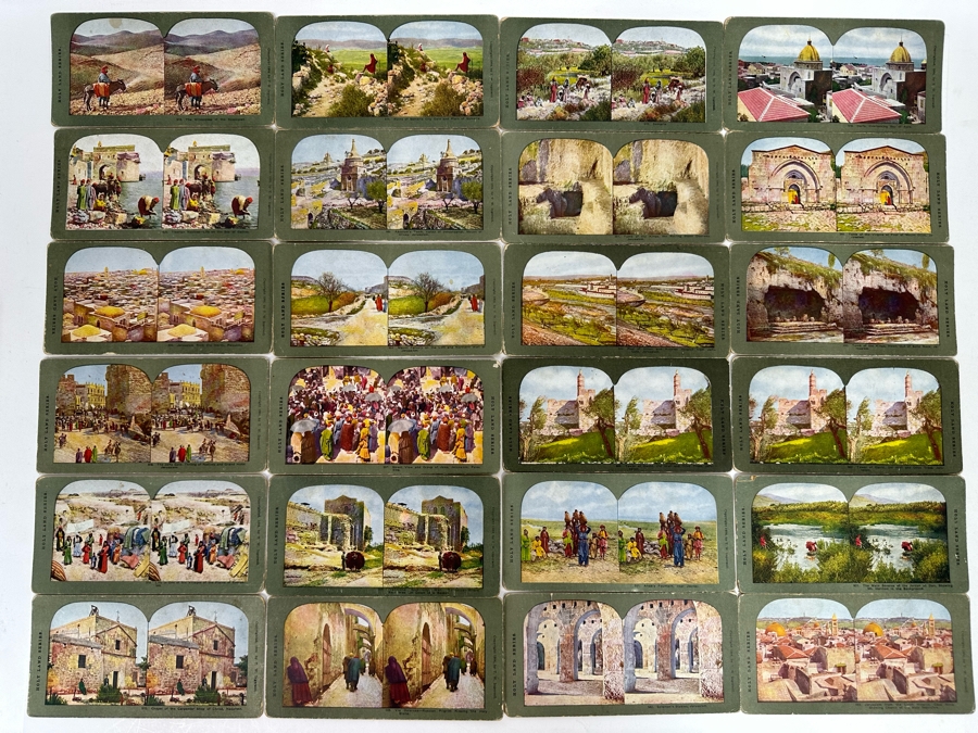 (24) Antique Color 1904 Holy Land Series T. W. Ingersoll Collectible Stereoviews Of Biblical Times - See Photos [Photo 1]