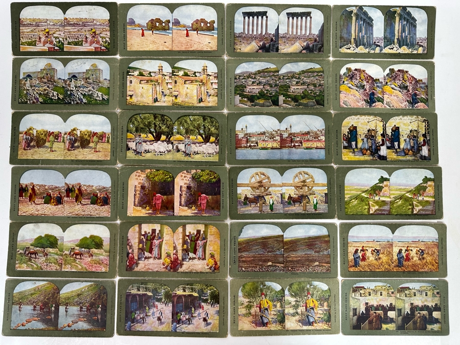 (24) Antique Color 1904 Holy Land Series T. W. Ingersoll Collectible Stereoviews Of Biblical Times - See Photos [Photo 1]