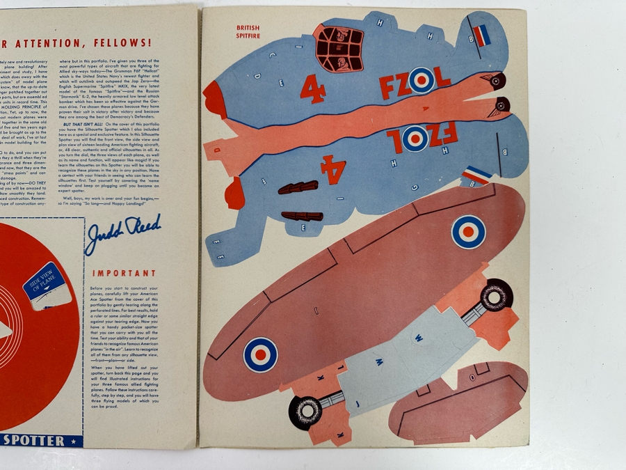 Vintage 1944 Mint 3 Flying Airplane Models Of Famous Allied Fighting Planes By Reed With An American Ace Spotter 9 X 12 [Photo 8]
