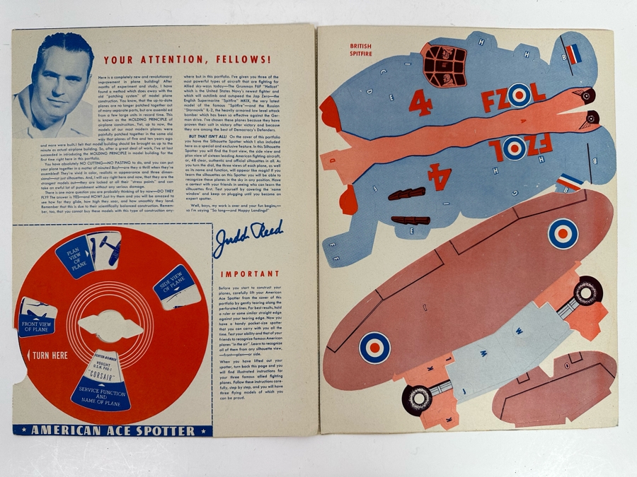 Vintage 1944 Mint 3 Flying Airplane Models Of Famous Allied Fighting Planes By Reed With An American Ace Spotter 9 X 12 [Photo 6]