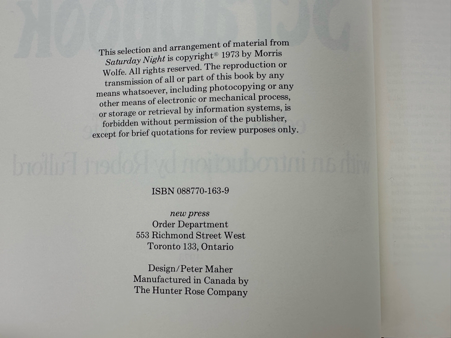 1973 Signed Book A Saturday Night Scrapbook Signed By Robert Fulford [Photo 6]