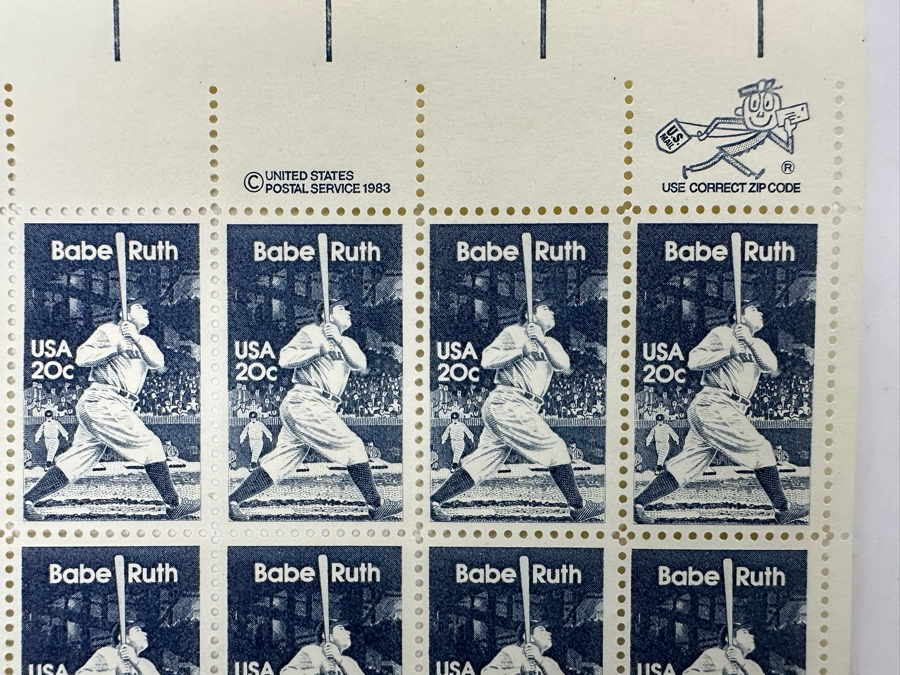 50 Mint 1983 Babe Ruth New York Yankees Baseball Stamps Sheet [Photo 2]