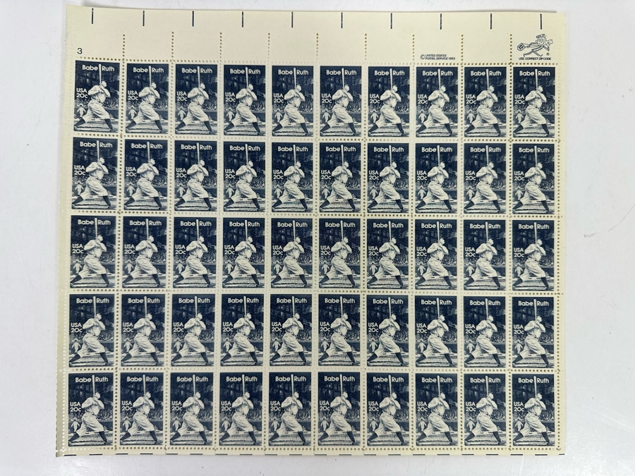 50 Mint 1983 Babe Ruth New York Yankees Baseball Stamps Sheet [Photo 3]